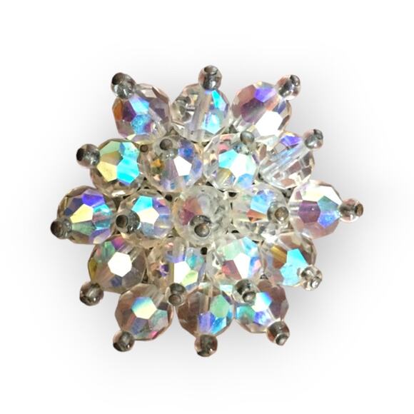 Vintage clear aurora borealis beaded starburst pin, brooch - Picture 1 of 8